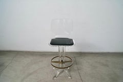 1970's Hollywood Regency Hill Furniture Lucite & Brass Bar Stool