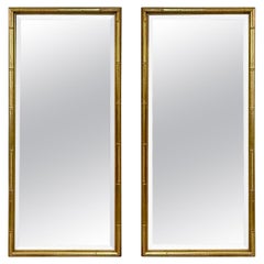 1970s Hollywood Regency Italian Carved Giltwood Faux Bamboo Mirrors - Pair