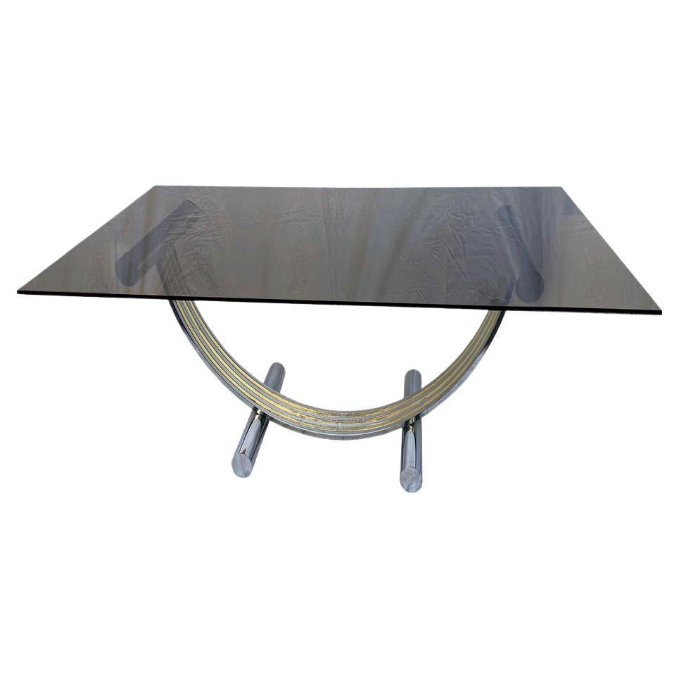 1970s Hollywood Regency Italian Romeo Rega Dining Table with Arched Chrome Base