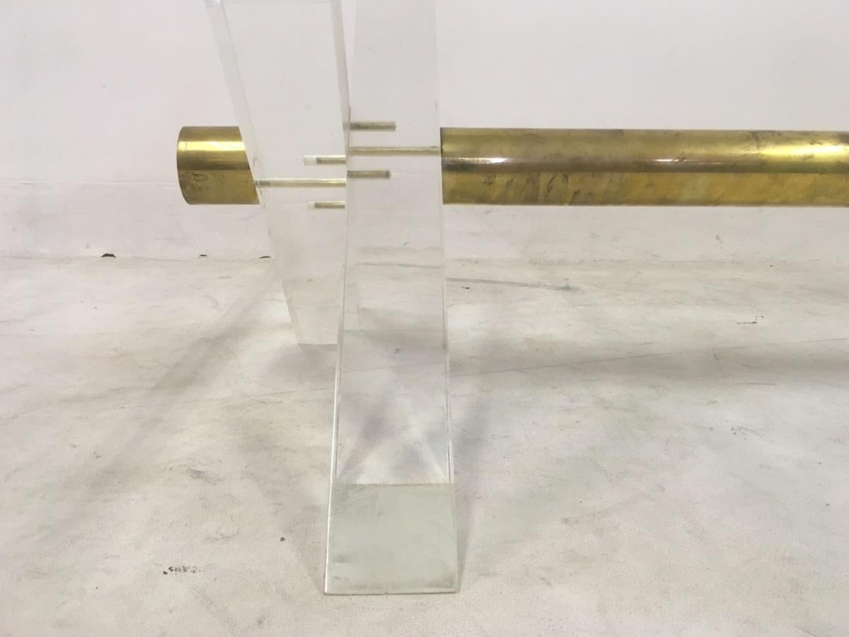 French 1970s Hollywood Regency Lucite and Brass Coffee Table
