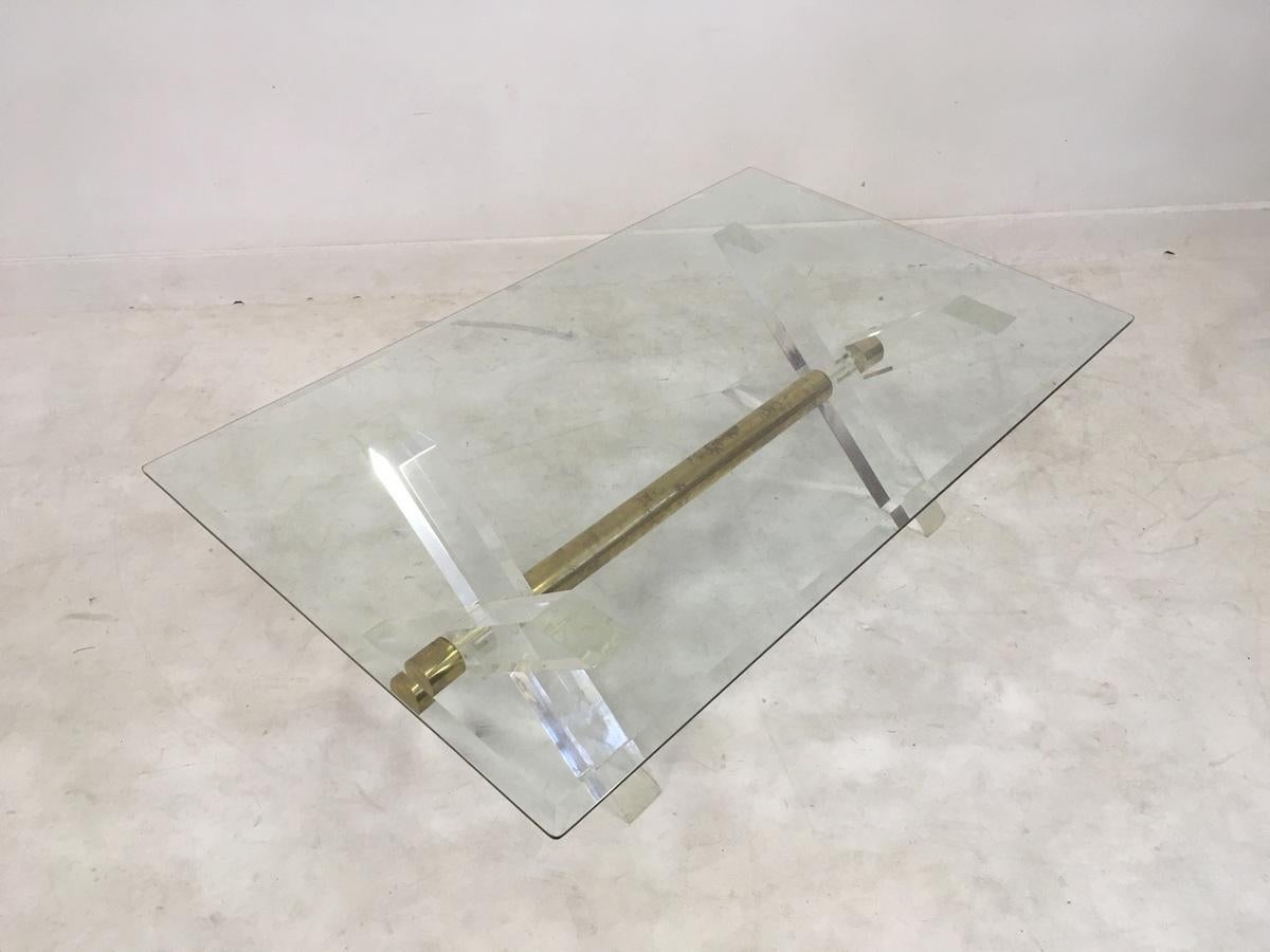 20th Century 1970s Hollywood Regency Lucite and Brass Coffee Table