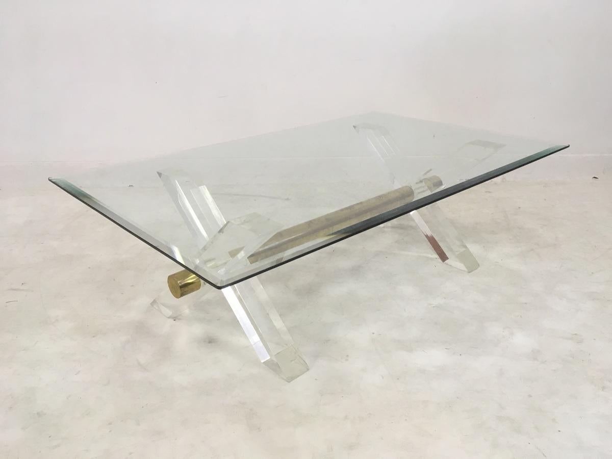 1970s Hollywood Regency Lucite and Brass Coffee Table 1