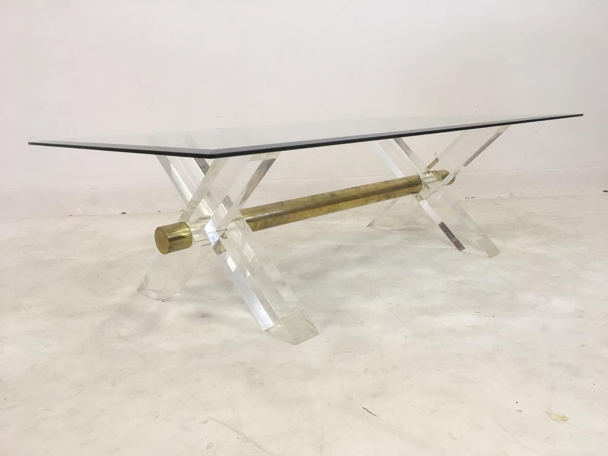 1970s Hollywood Regency Lucite and Brass Coffee Table 2