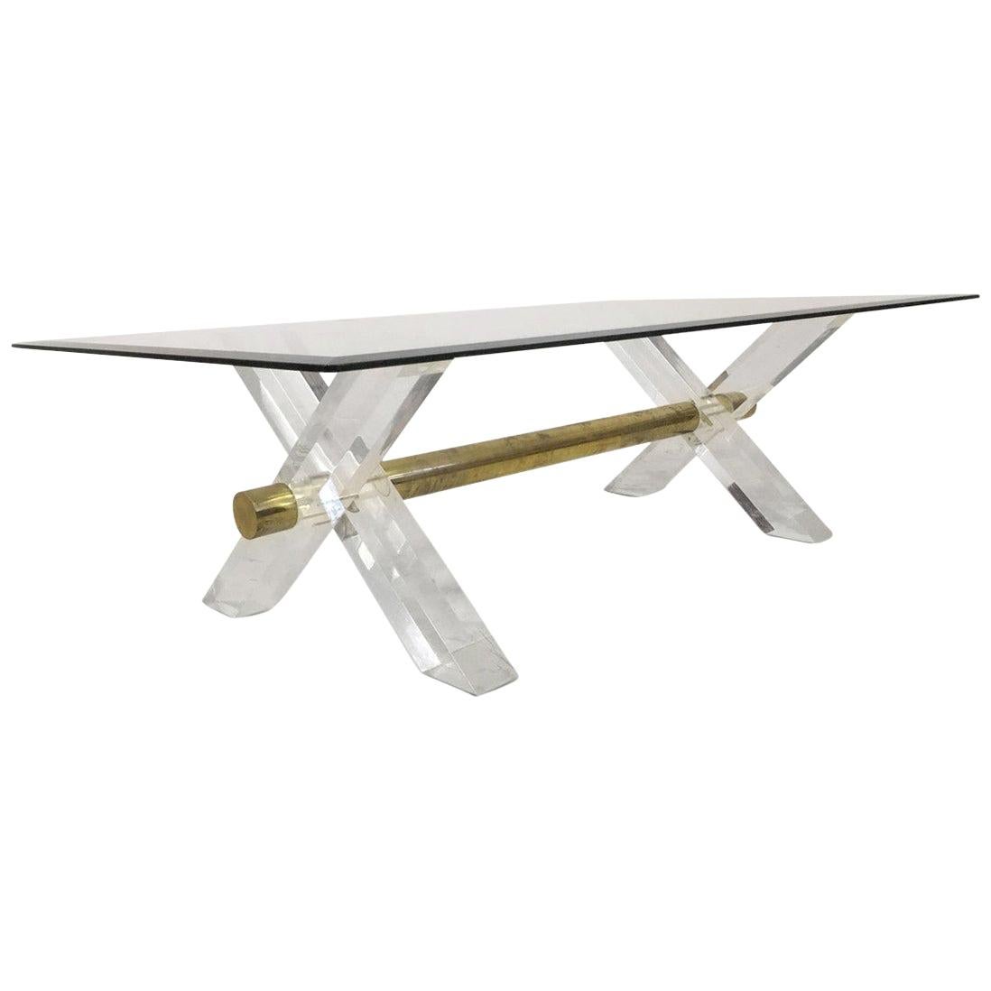 1970s Hollywood Regency Lucite and Brass Coffee Table
