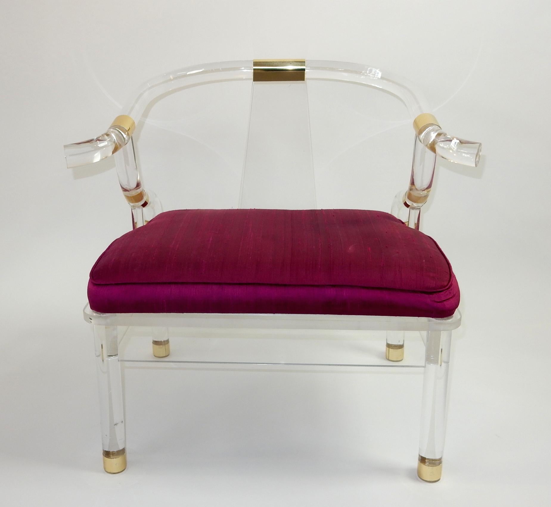 20th Century Hollywood Regency Lucite and Brass Ming Lounge Chair