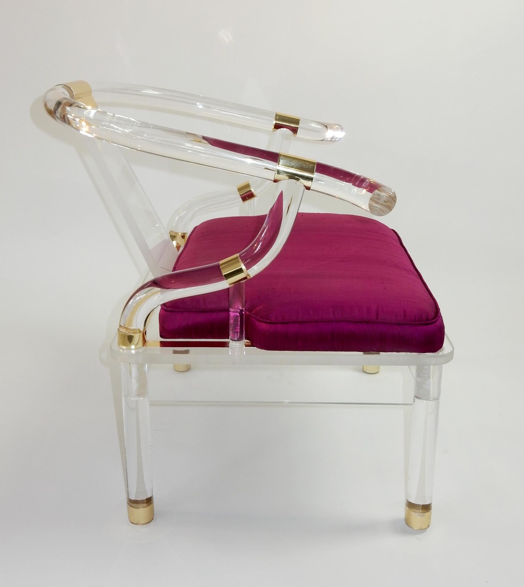 Hollywood Regency Lucite and Brass Ming Lounge Chair 1