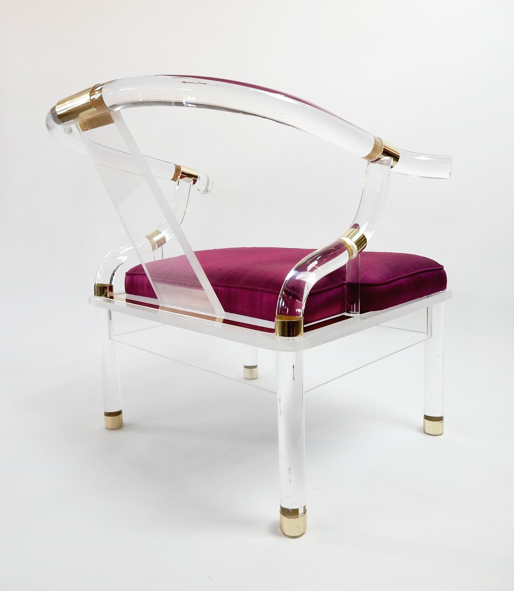 Hollywood Regency Lucite and Brass Ming Lounge Chair 3