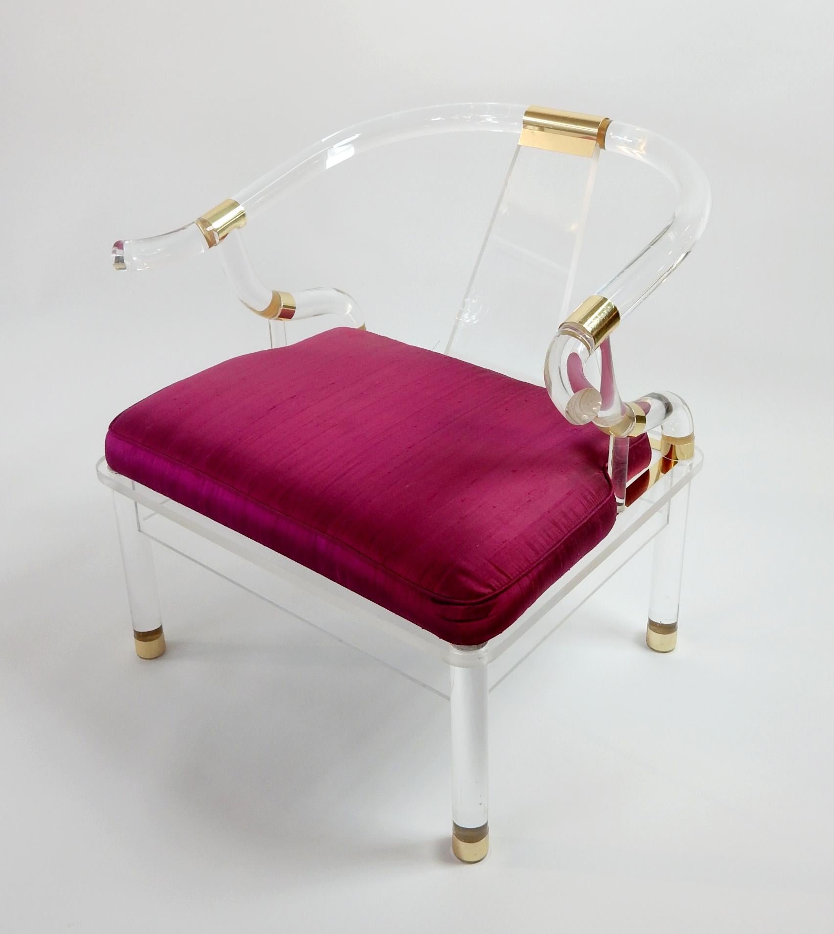 Hollywood Regency Lucite and Brass Ming Lounge Chair 4