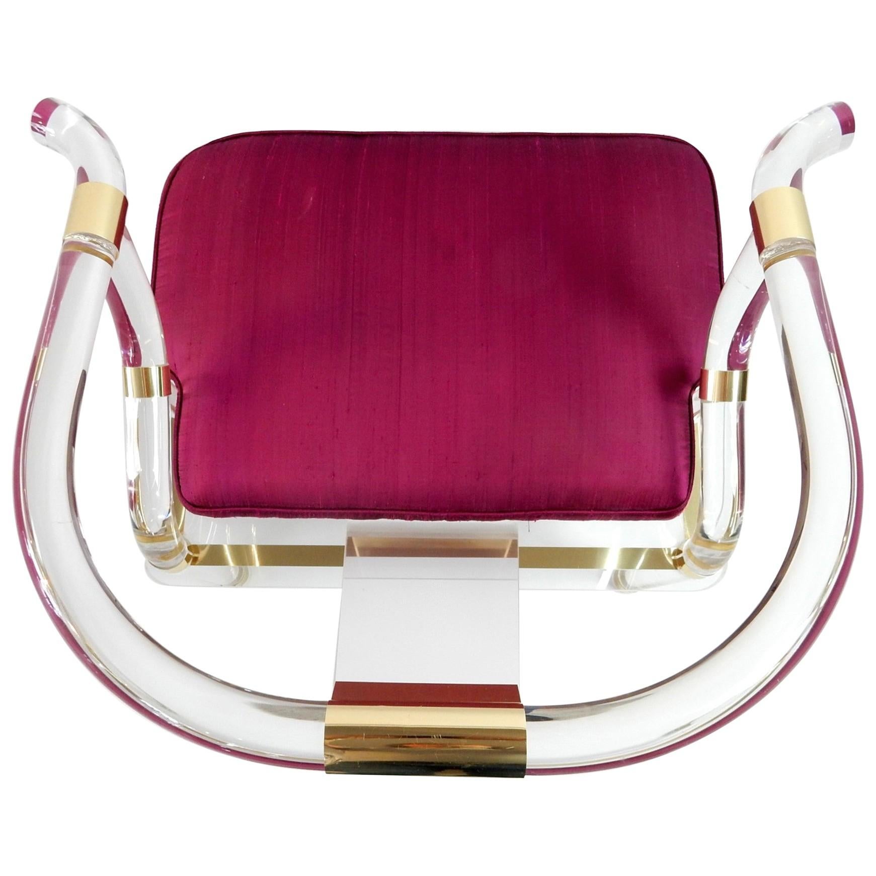 Hollywood Regency Lucite and Brass Ming Lounge Chair