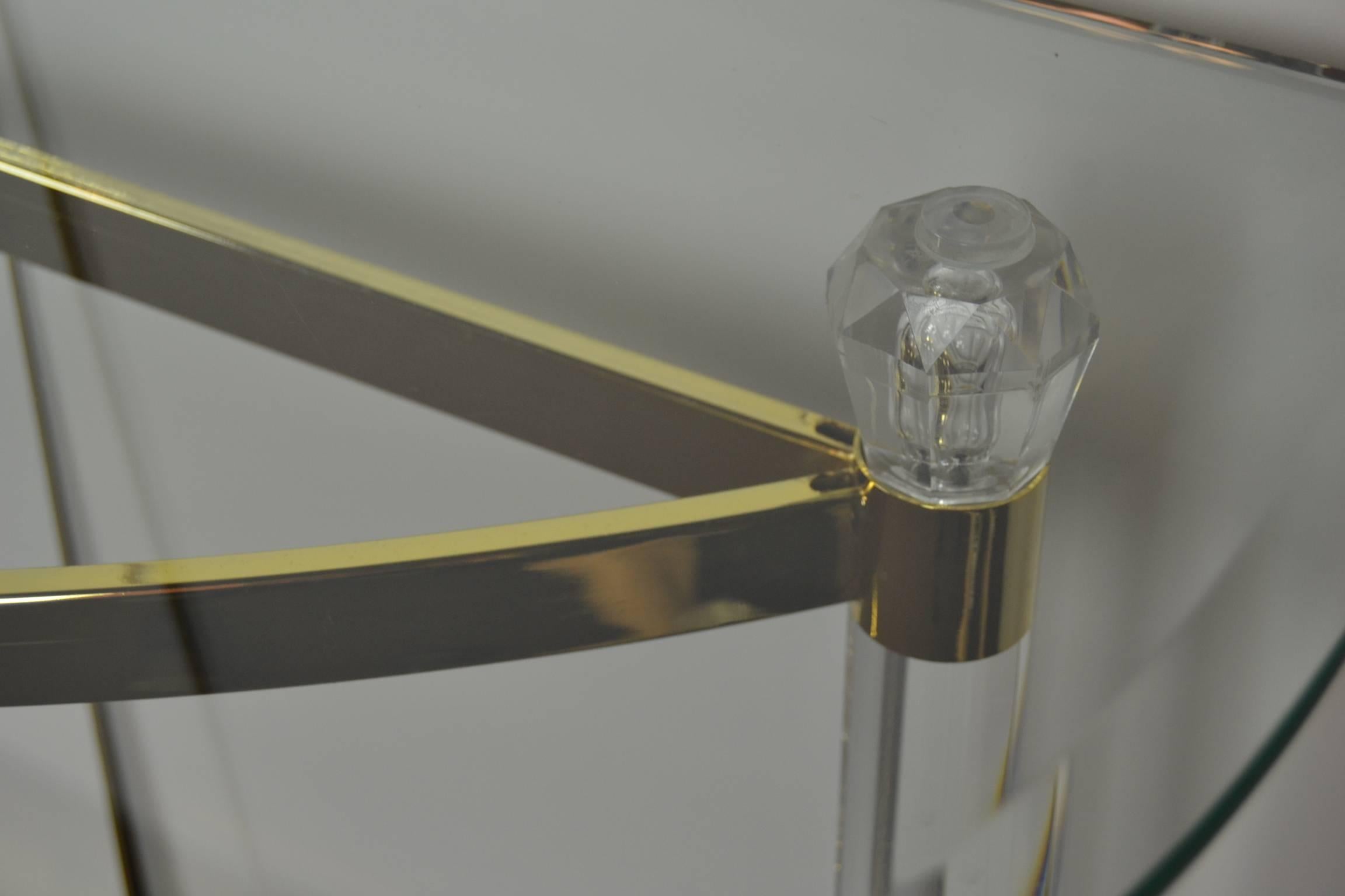 1970s Hollywood Regency Lucite, Brass and Glass Console Table 1