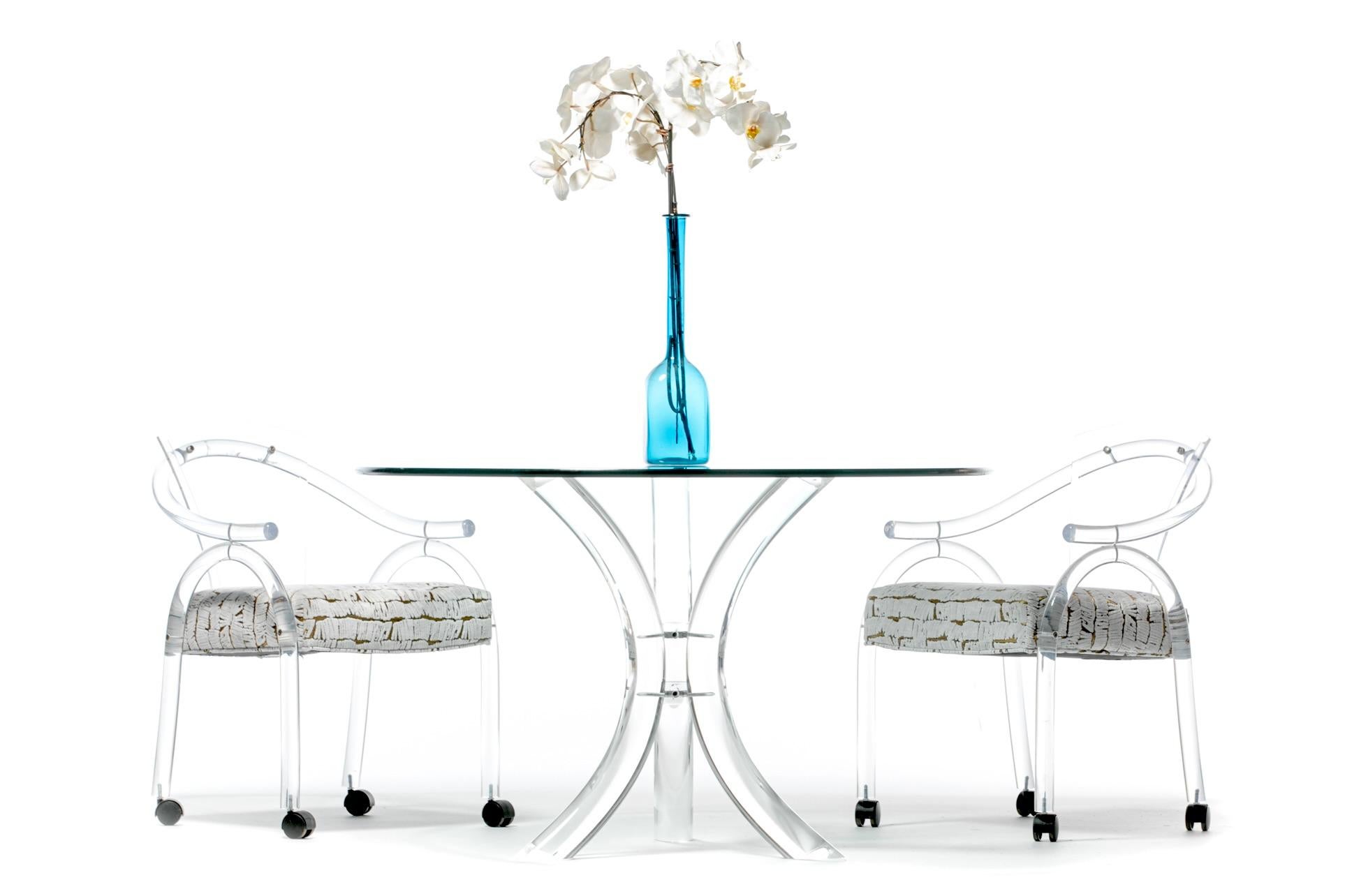 Sculptural 1980s Lucite Tusk Mid Century Modern Table similar in material and form to Charles Hollis Jones pieces. The look is clean. Modern. Air and light. This table is a great choice for open floor plans to allow for the passage of light and