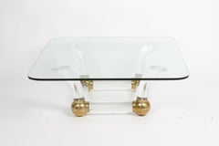 1970s Hollywood Regency Lucite Tusk & Brass Ball Springer Style Coffee Table