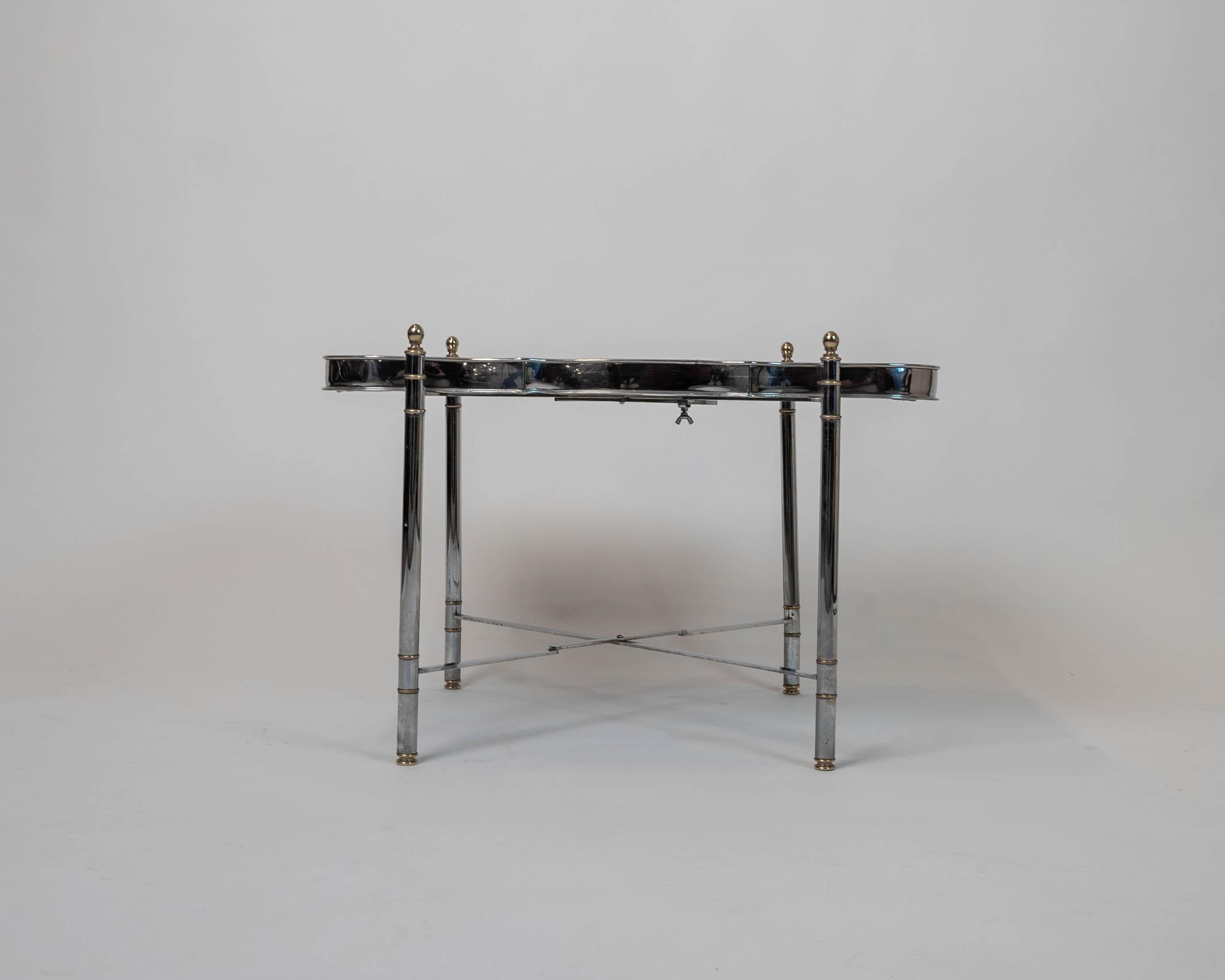 Italian 1970s Hollywood Regency Maison Jansen Chrome & Brass Tray Table Made in Italy For Sale