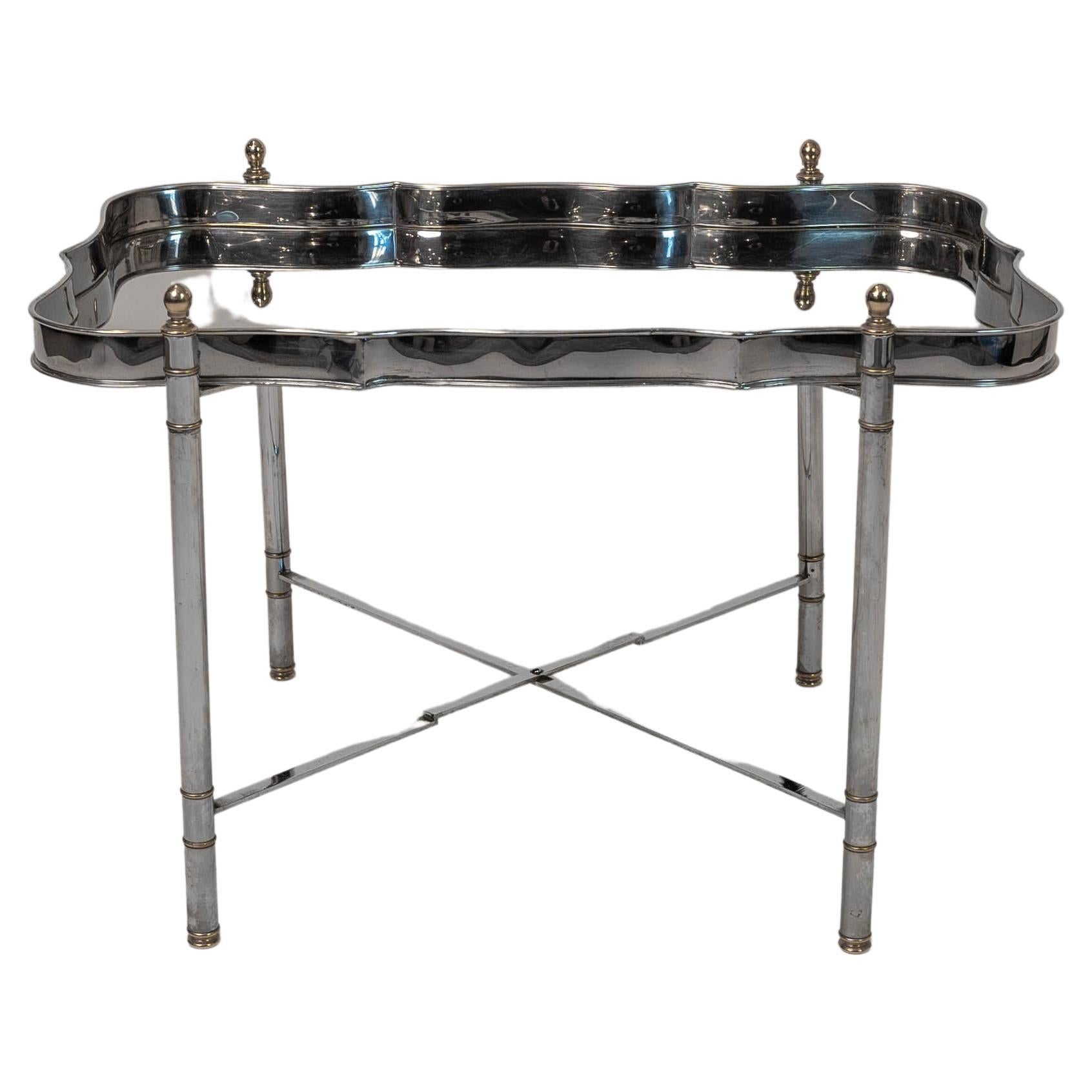 1970s Hollywood Regency Maison Jansen Chrome & Brass Tray Table Made in Italy For Sale