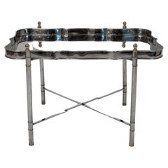 1970s Hollywood Regency Maison Jansen Chrome & Brass Tray Table Made in Italy