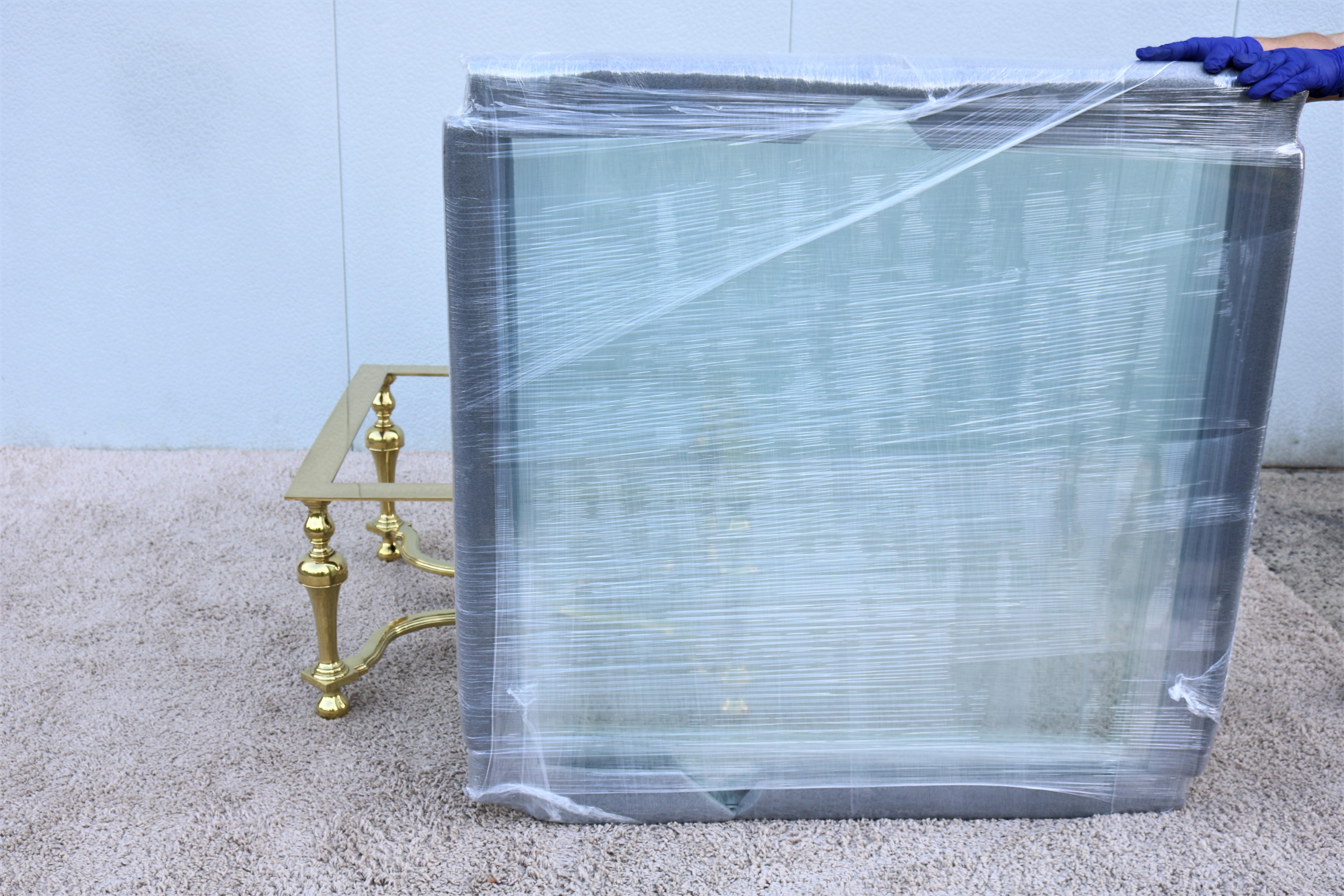 1970s Hollywood Regency Maison Jansen Style Brass and Glass Square Coffee Table For Sale 5