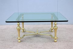1970s Hollywood Regency Brass and Glass Square Coffee Table