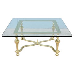 1970s Hollywood Regency Maison Jansen Style Brass and Glass Square Coffee Table