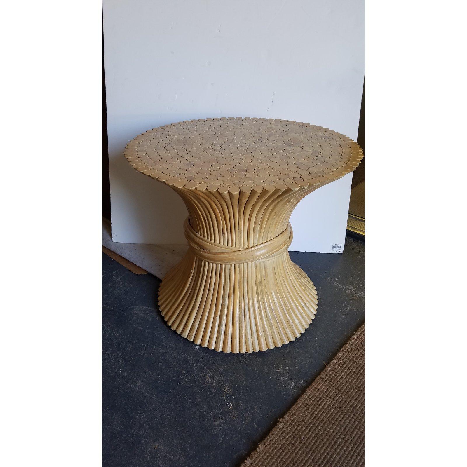 American 1970s Hollywood Regency McGuire Natural Rattan Bamboo Sheaf of Wheat Table