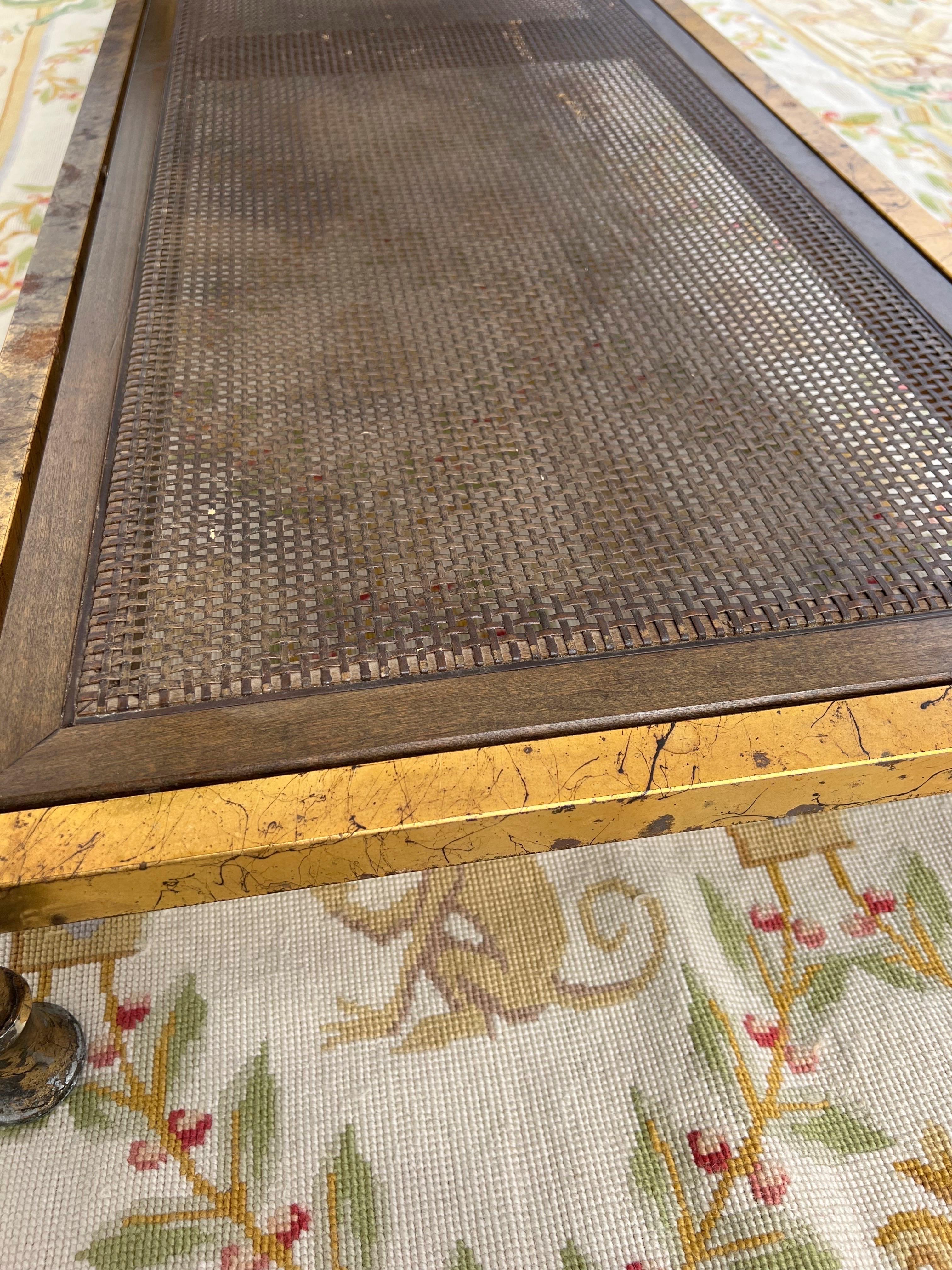 1970’s hollywood regency metal and cane rectangular coffee table 4