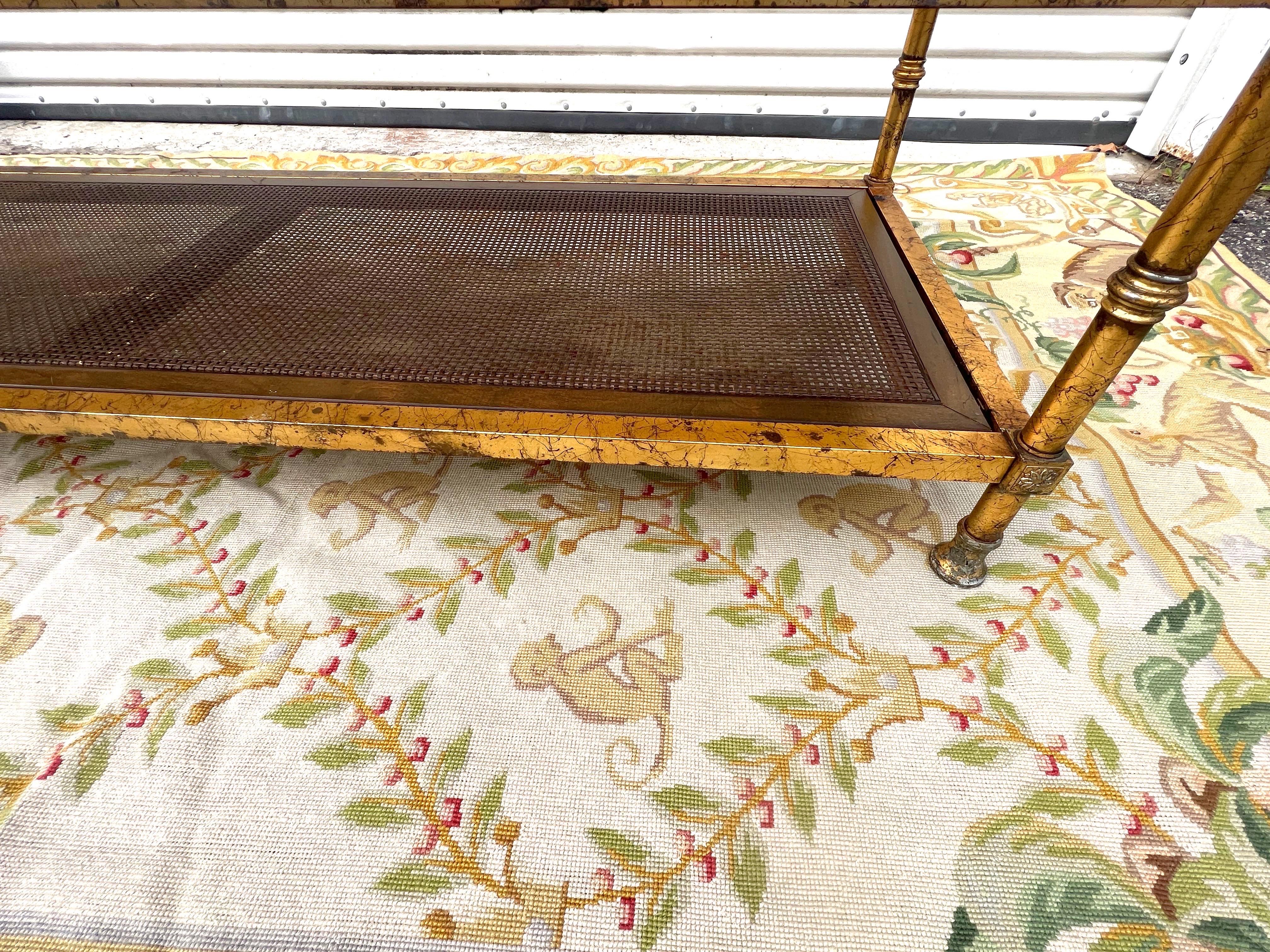 American 1970’s hollywood regency metal and cane rectangular coffee table
