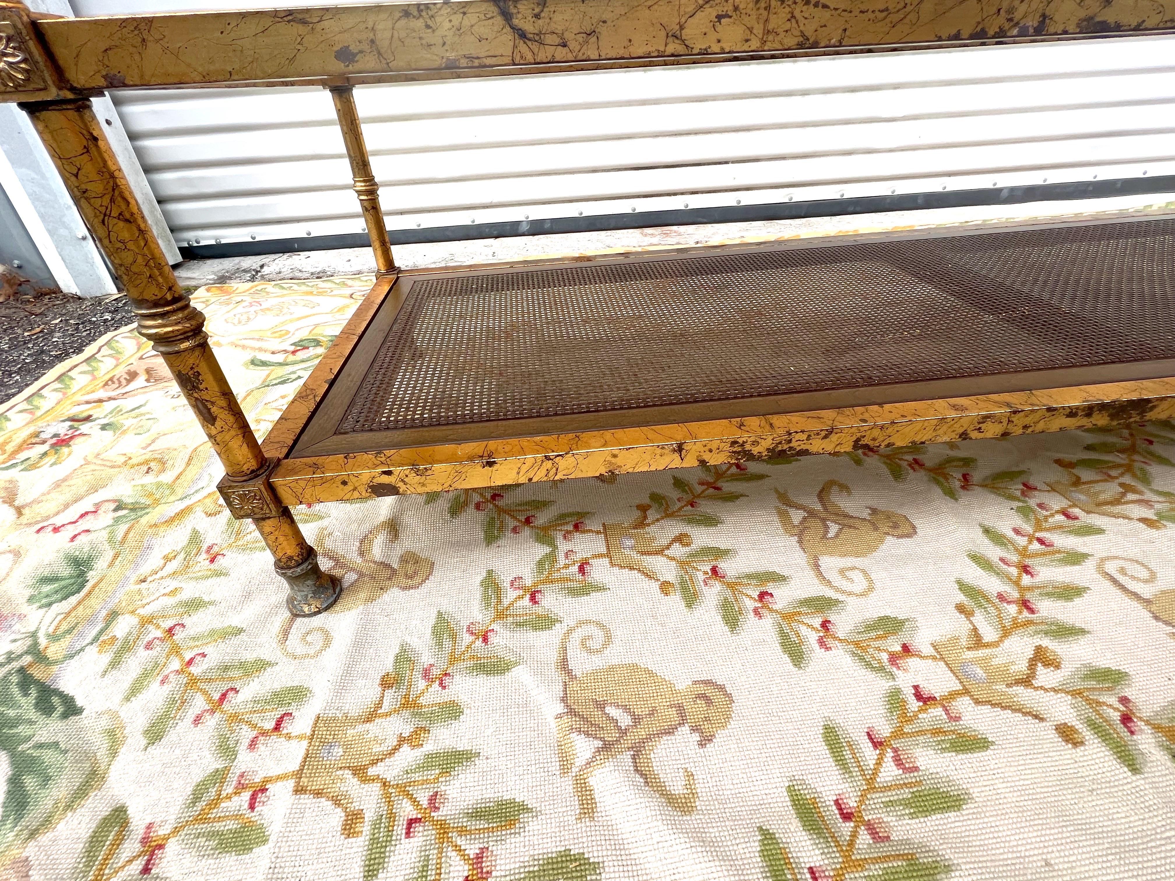 Late 20th Century 1970’s hollywood regency metal and cane rectangular coffee table