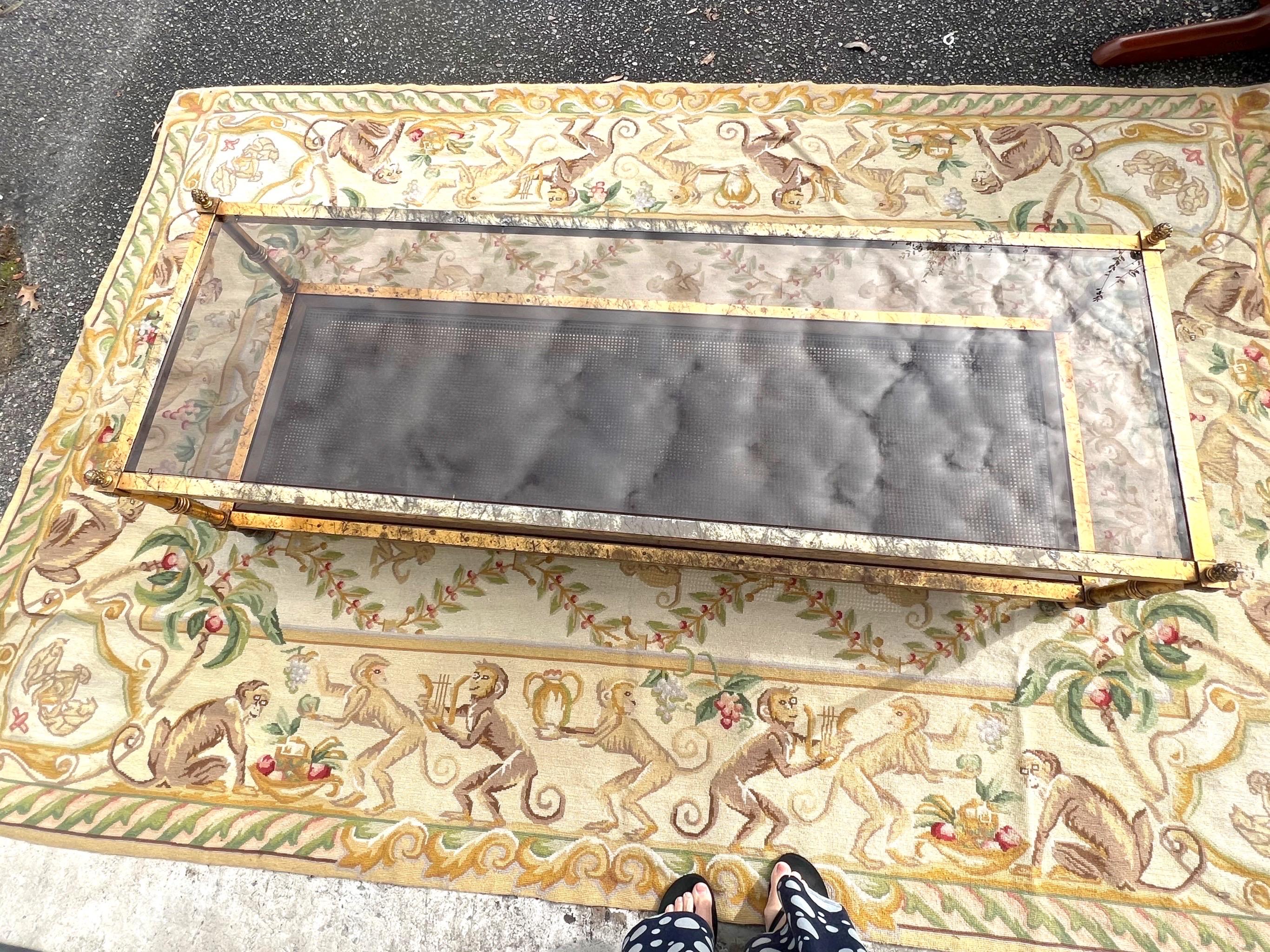 1970’s hollywood regency metal and cane rectangular coffee table 1