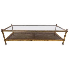 Vintage 1970’s hollywood regency metal and cane rectangular coffee table