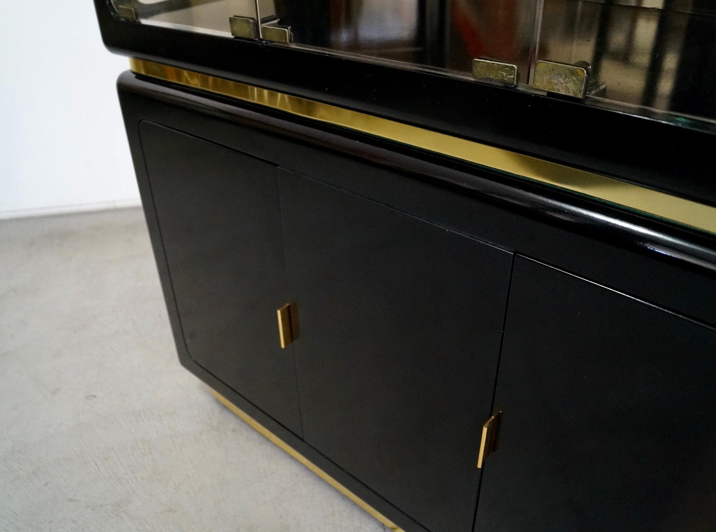 Brass 1970's Hollywood Regency China Cabinet in The Manner of Milo Baughman