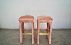 1970's Hollywood Regency Pink Velvet Bar Stools, a Pair