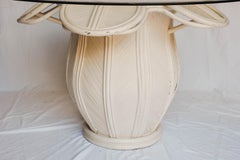 1970s Hollywood Regency Rattan Flower Dining Table with Glass Top