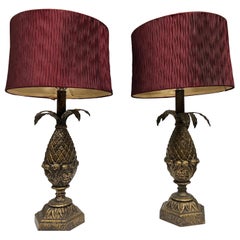 1970er Jahre Hollywood Regency Harz und Metall Ananas-Lampen
