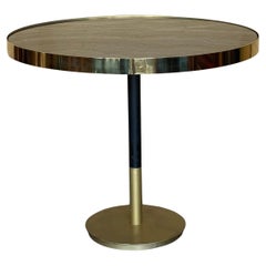 1970s Hollywood Regency Round Cantilever Brass Dinning Table with Black Glass