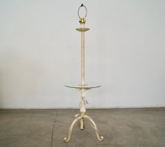 1970's Hollywood Regency Sculptural Metal & Glass Side Table Floor Lamp