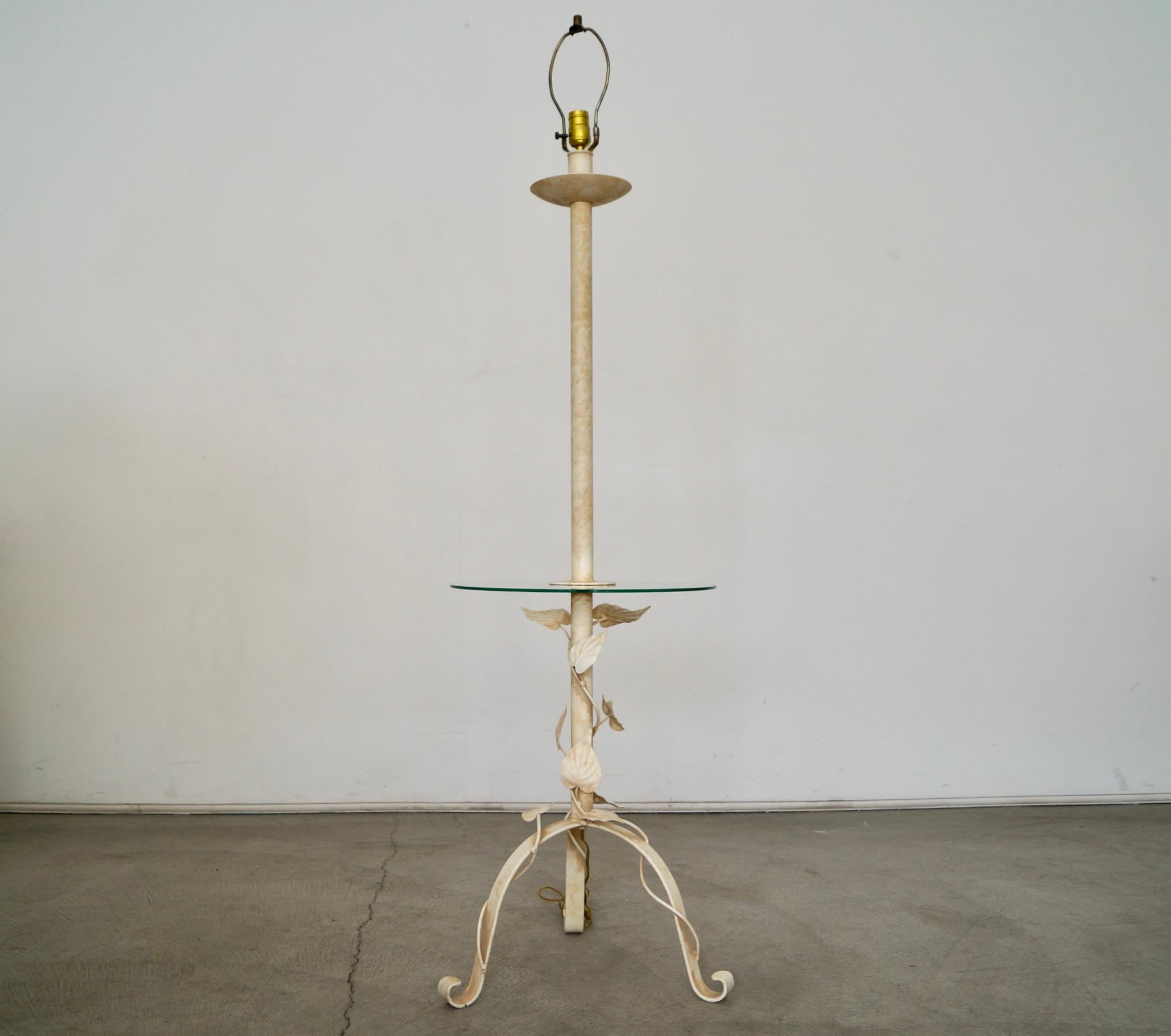 American 1970's Hollywood Regency Sculptural Metal & Glass Side Table Floor Lamp For Sale