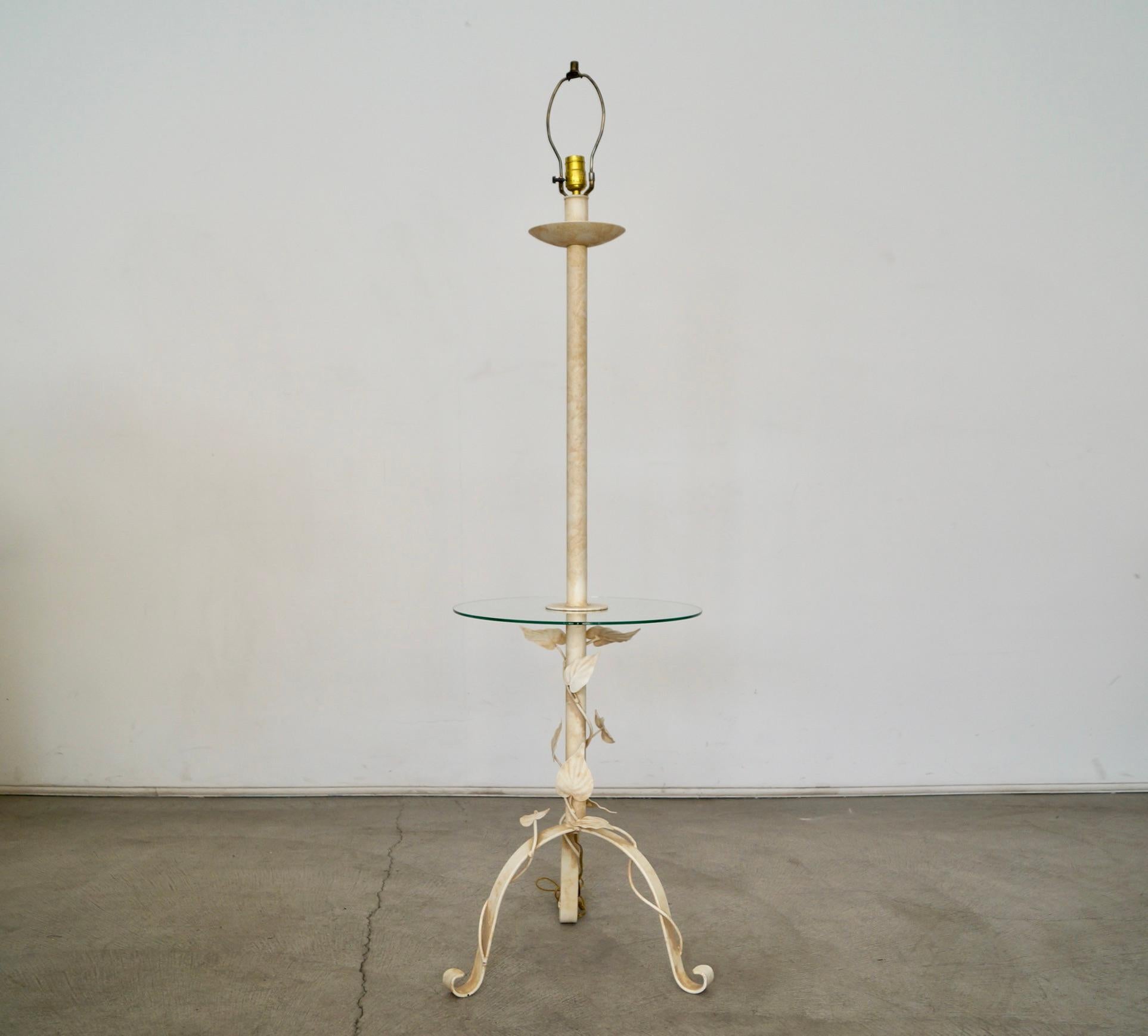 1970's Hollywood Regency Sculptural Metal & Glass Side Table Floor Lamp In Good Condition For Sale In Burbank, CA
