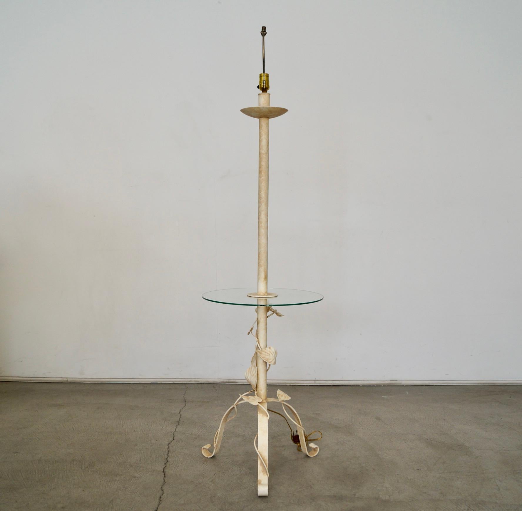 1970's Hollywood Regency Sculptural Metal & Glass Side Table Floor Lamp For Sale 1