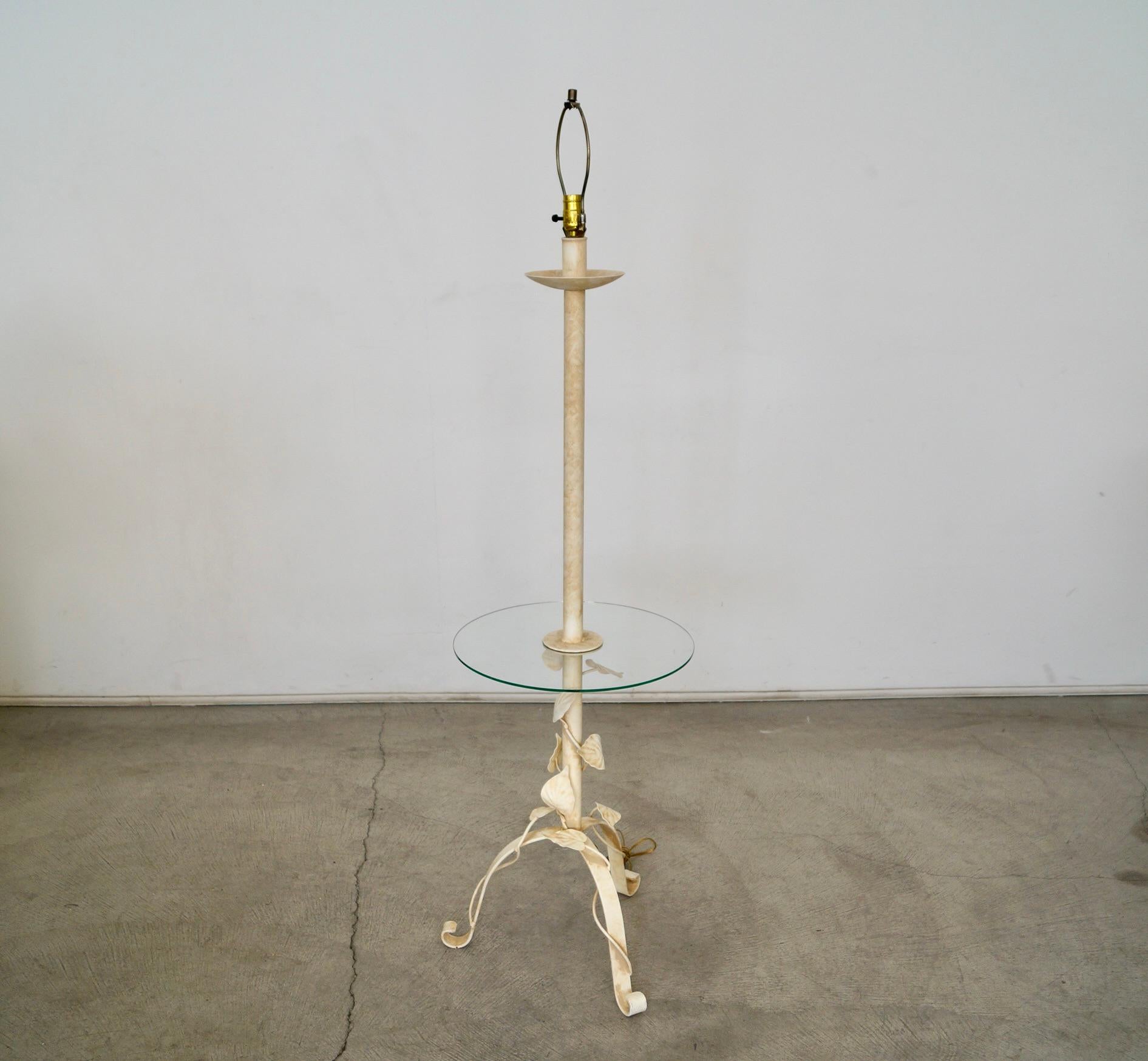 1970's Hollywood Regency Sculptural Metal & Glass Side Table Floor Lamp For Sale 2