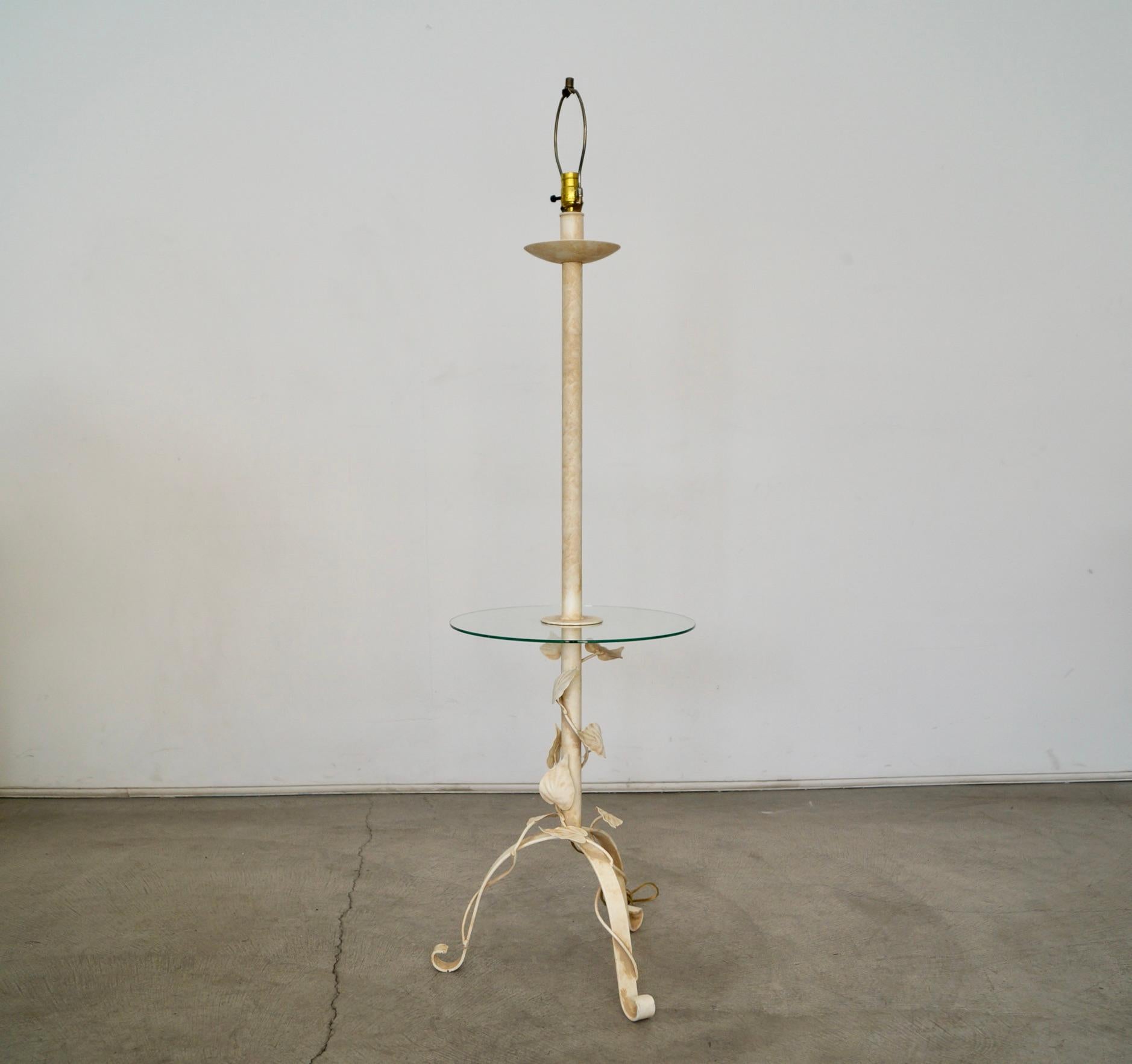 1970's Hollywood Regency Sculptural Metal & Glass Side Table Floor Lamp For Sale 3