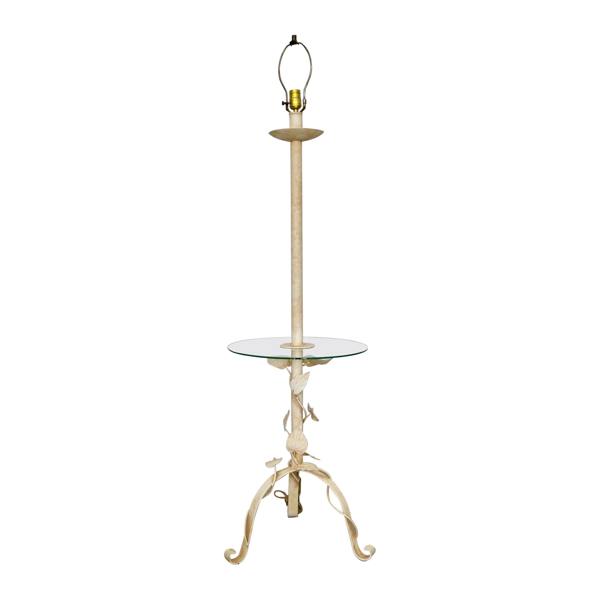 Skulpturale Hollywood-Regency-Beistelltisch-Stehlampe aus Metall und Glas, 1970er Jahre