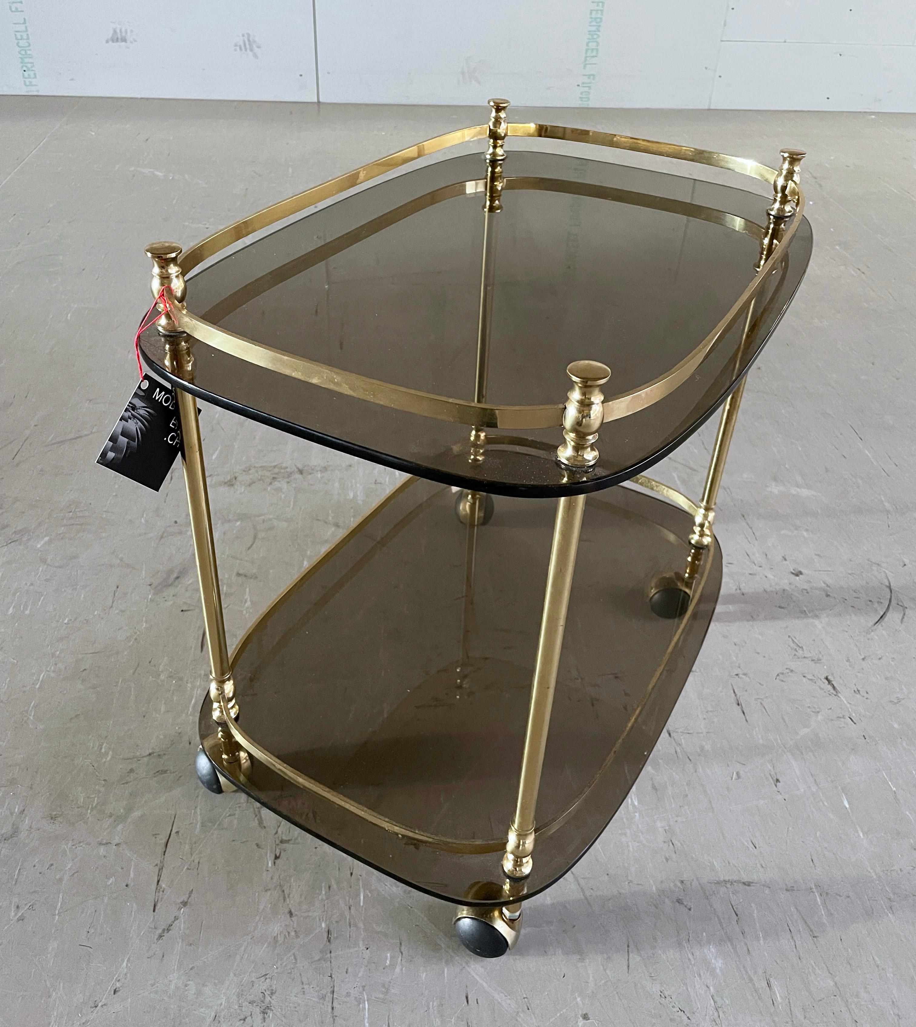 Late 20th Century 1970's Hollywood Regency Solid Brass Bar Cart For Sale