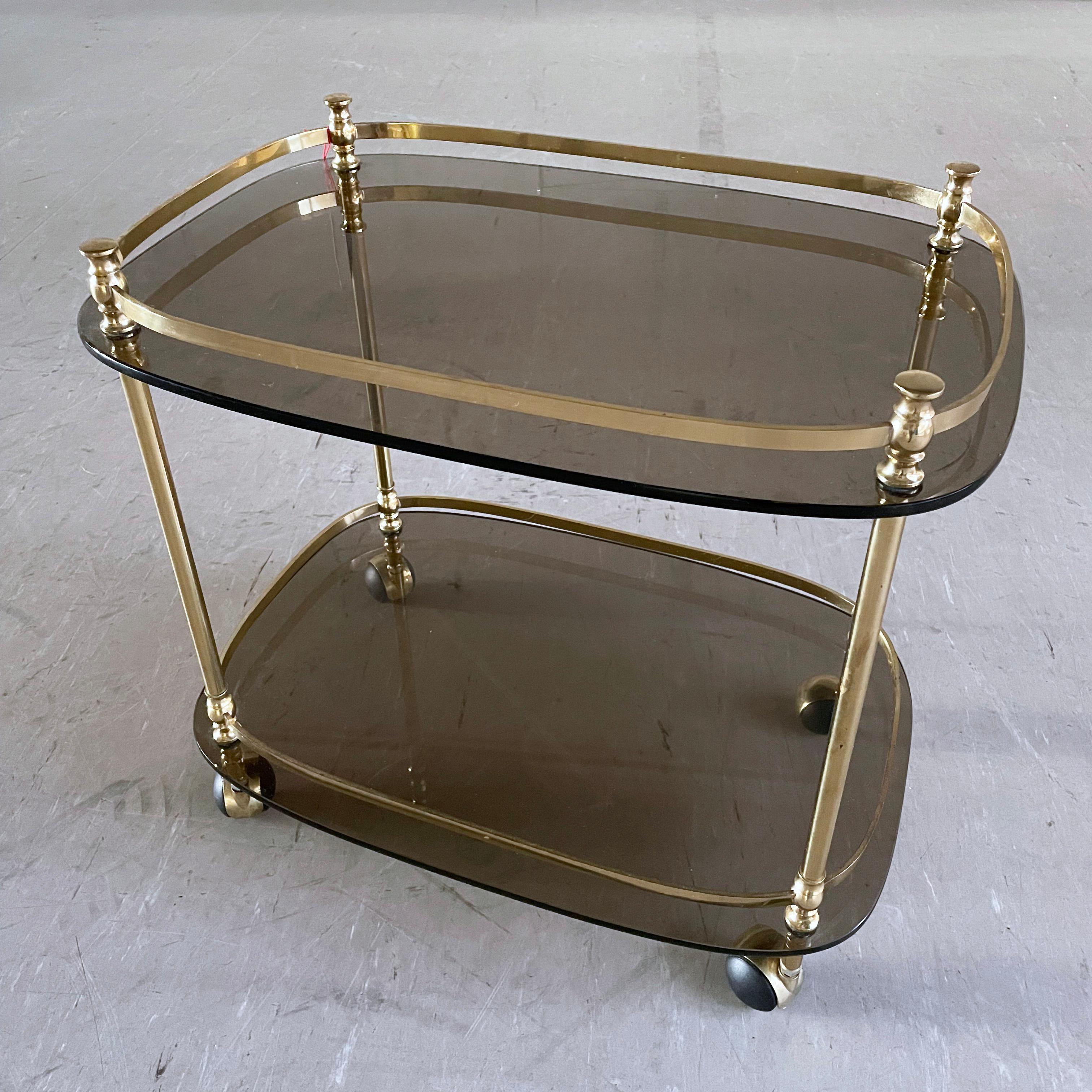 1970's Hollywood Regency Solid Brass Bar Cart For Sale 3