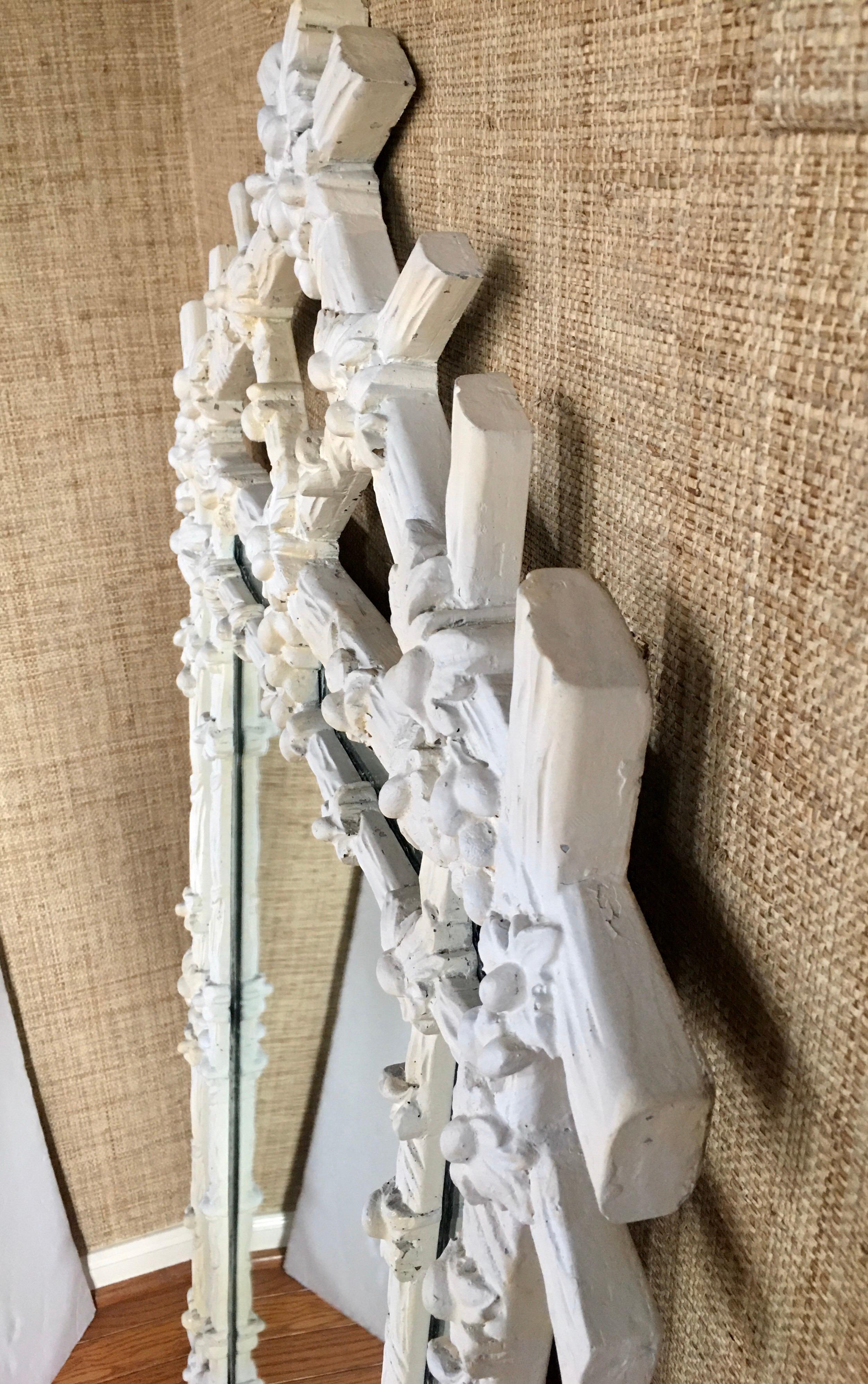 Late 20th Century 1970s Hollywood Regency Style Faux Bois White Plaster Carved Branch Wall Mirror