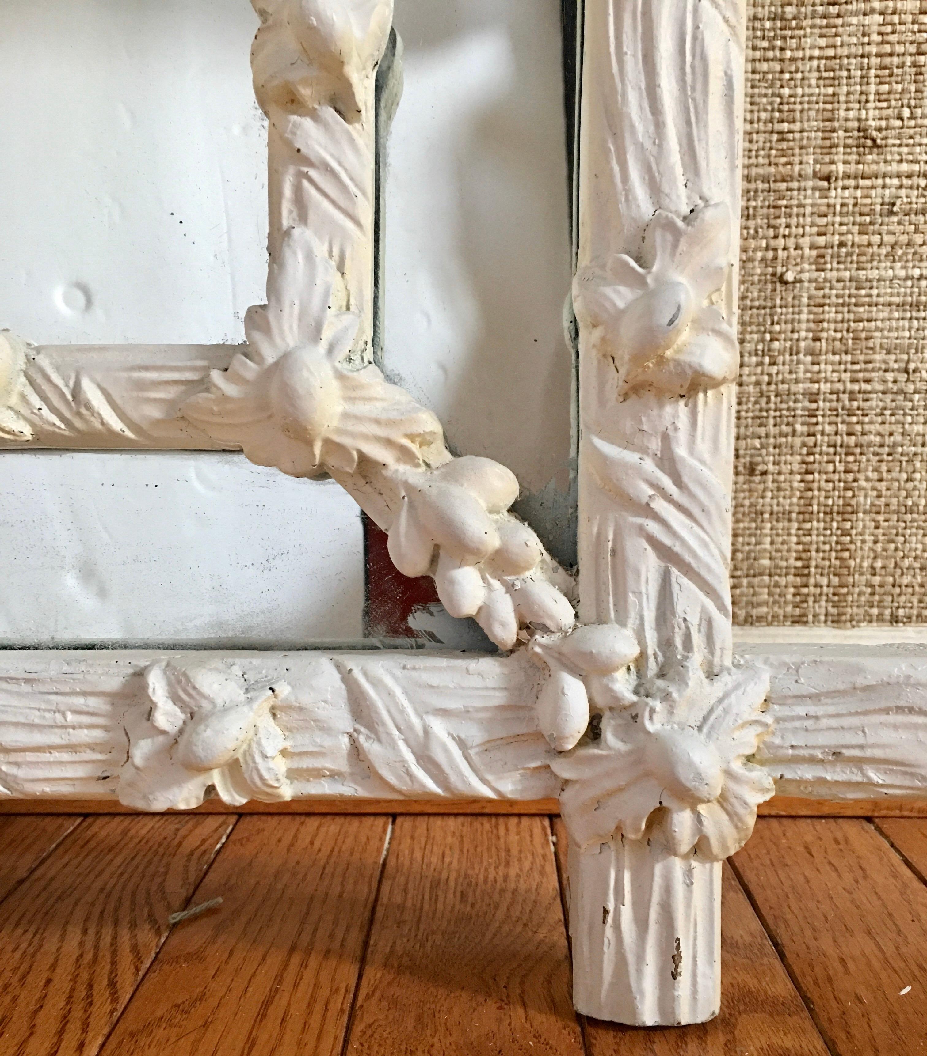 1970s Hollywood Regency Style Faux Bois White Plaster Carved Branch Wall Mirror 3