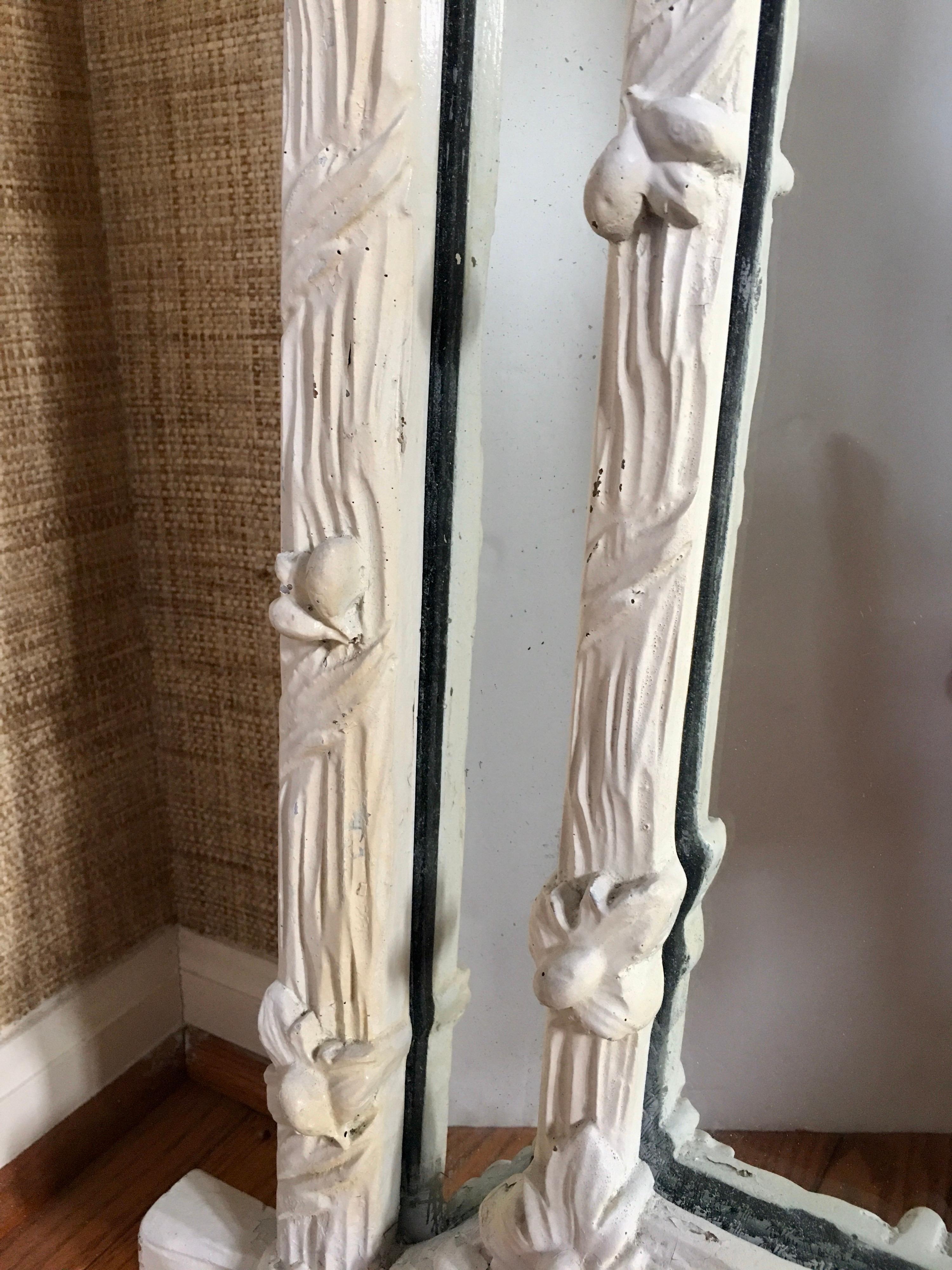 1970s Hollywood Regency Style Faux Bois White Plaster Carved Branch Wall Mirror 4