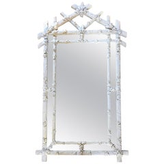 1970s Hollywood Regency Style Faux Bois White Plaster Carved Branch Wall Mirror