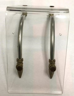 1970s Hollywood Regency Style Lucite and Brass Wall Brackets