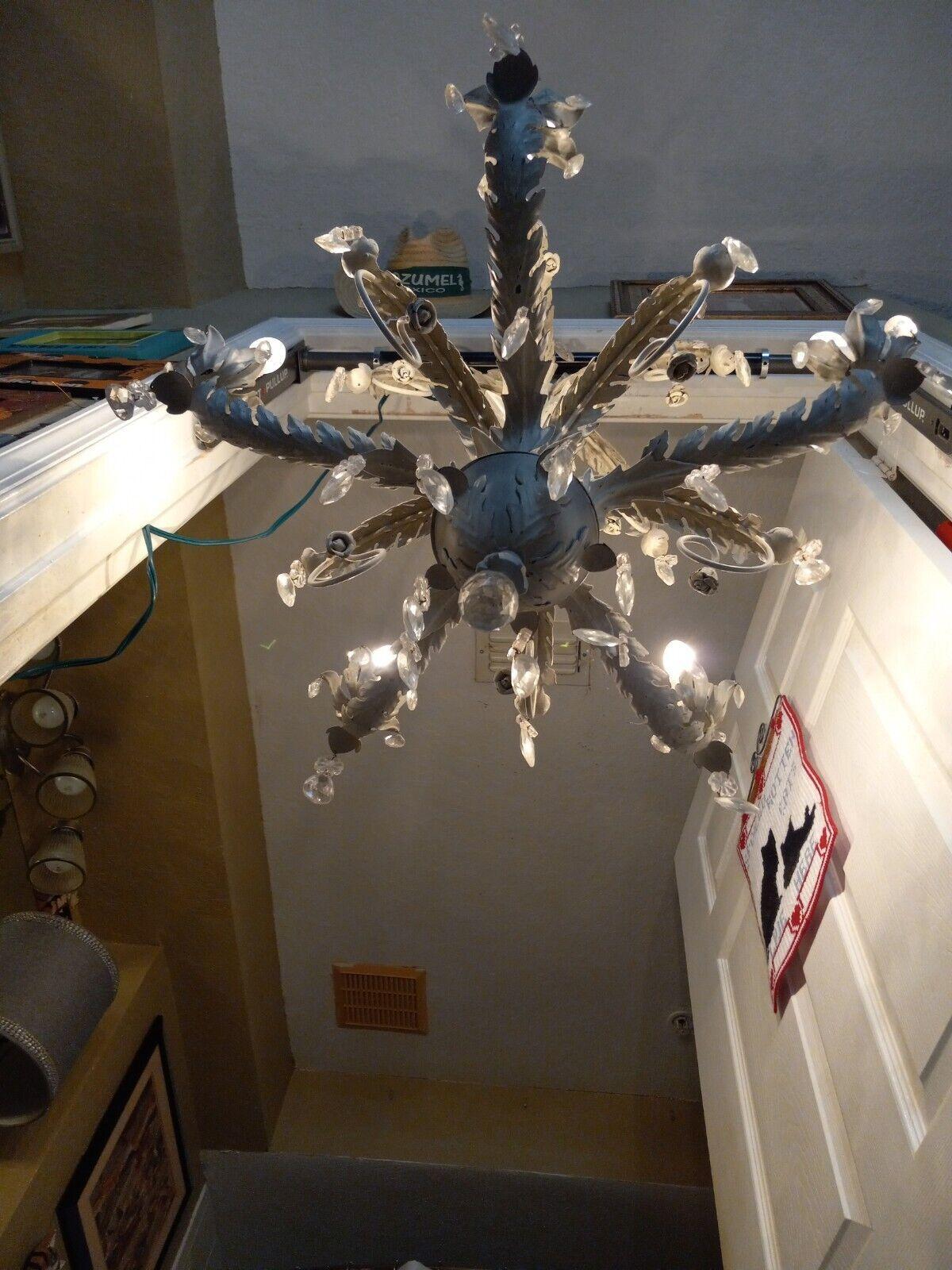 1970s Hollywood Regency style Patinated Iron Palm Tree Chandelier Att. Hans Kogl For Sale 10