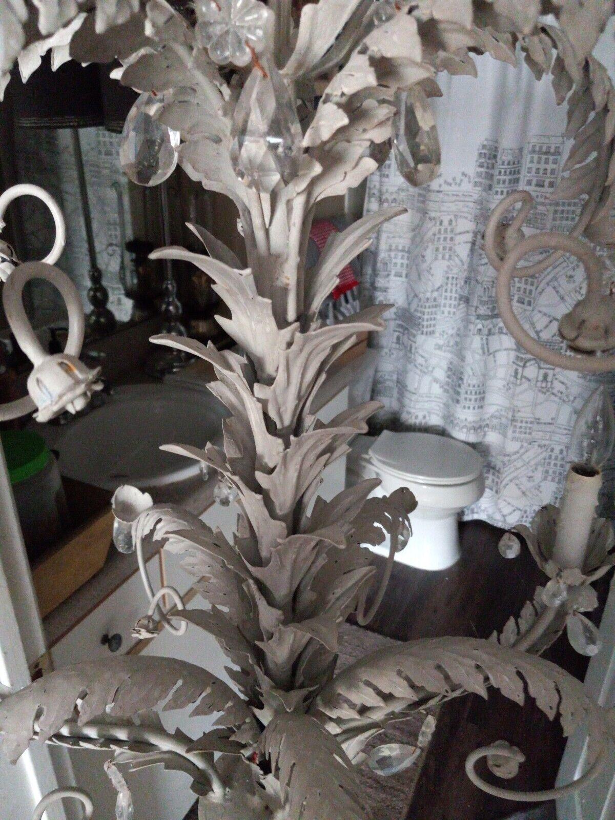 German 1970s Hollywood Regency style Patinated Iron Palm Tree Chandelier Att. Hans Kogl For Sale