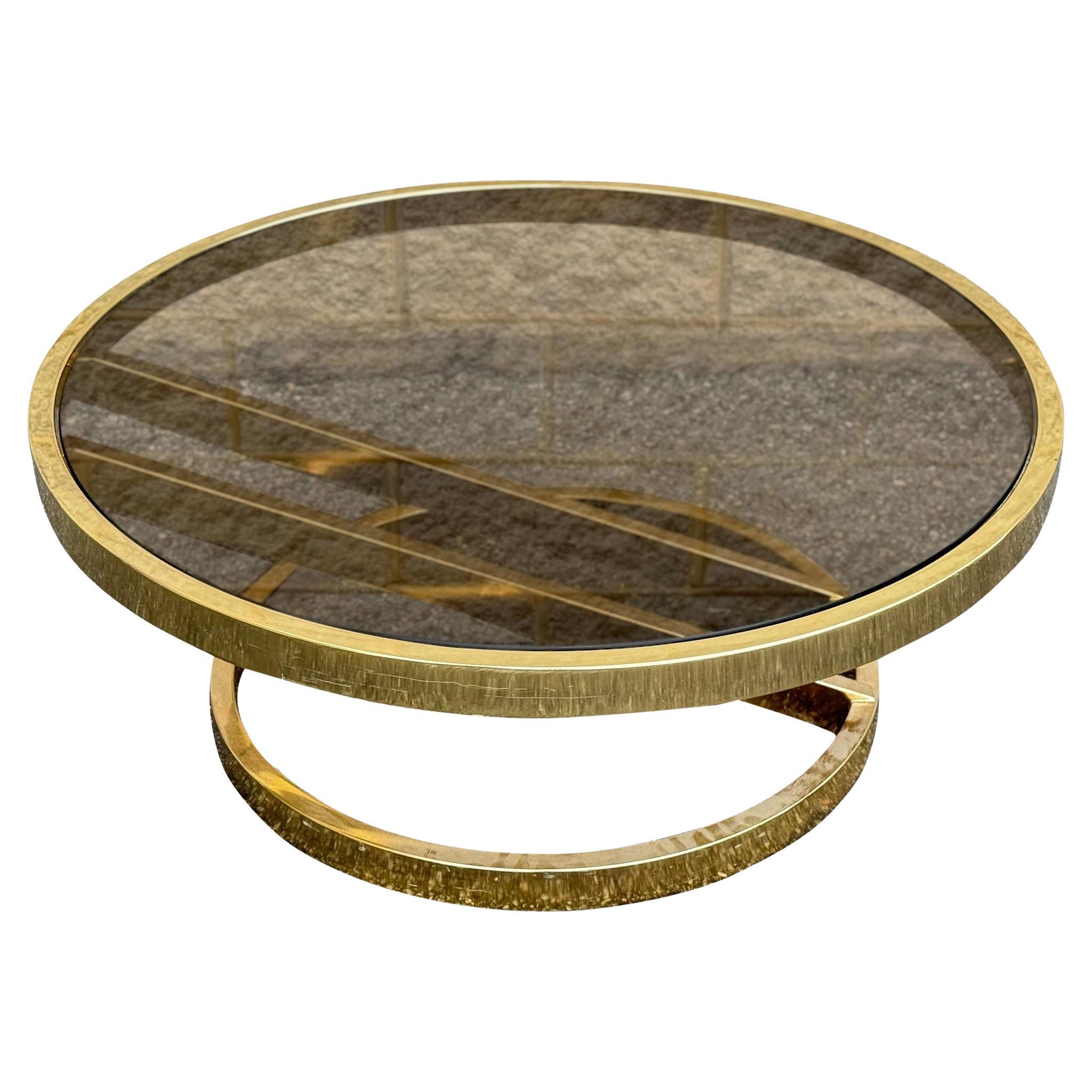 1970 Hollywood Regency Style Round Cantilever Brass Coffee Table